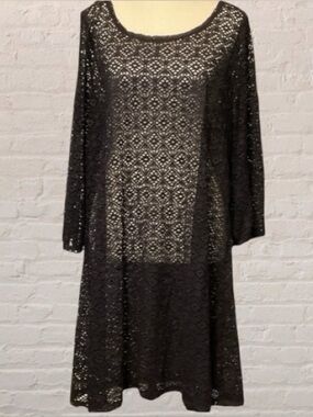 MIRACLESUIT, Black Lace Cut swim cover up A-LINE Dress NWT size M